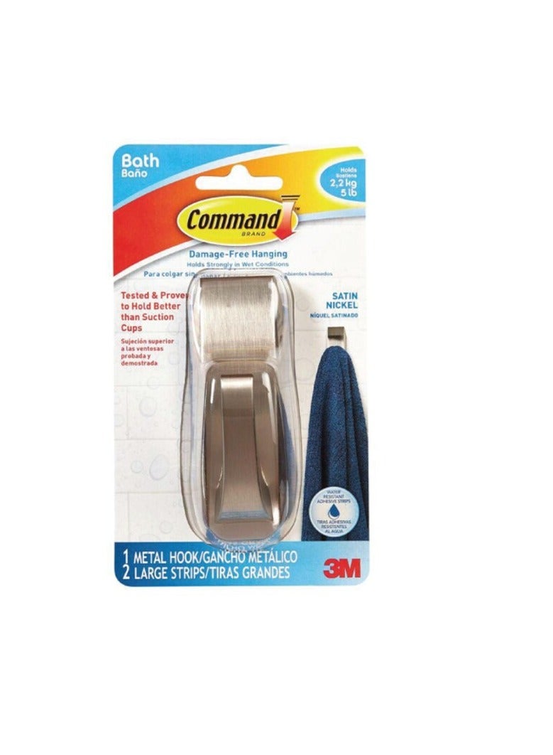 Command Command Large Satin Nickel Metal Bath Hook - Image 1