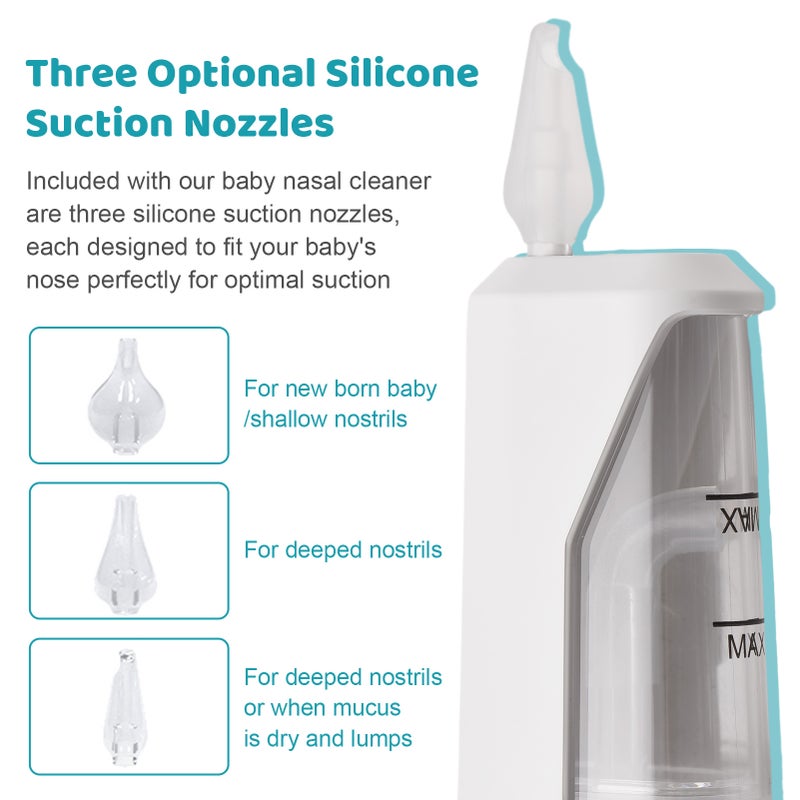 Electric Baby Nasal Aspirator Baby Nose Sucker for Infants Rechargeable Baby Nose Cleaner 3 Suction Levels Low Noise Anti-backflow USB Powered with 3pcs Silicone Nozzles Clean Brush - Image 5