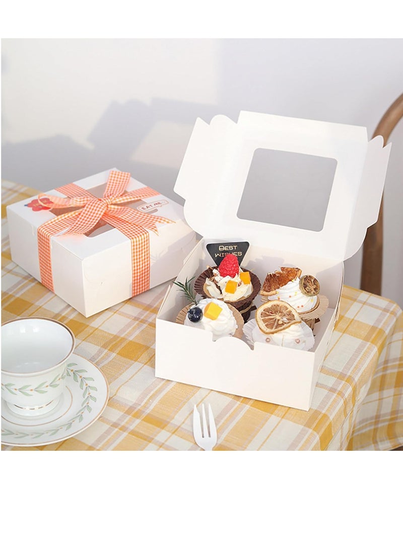 علبة كب كيك ورقية بيضاء، 12 قطعة، 4 تجاويف، مع نافذة صغيرة شفافة - Image 1