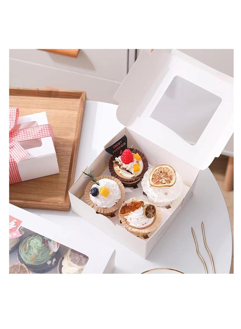 علبة كب كيك ورقية بيضاء، 12 قطعة، 4 تجاويف، مع نافذة صغيرة شفافة - Image 3
