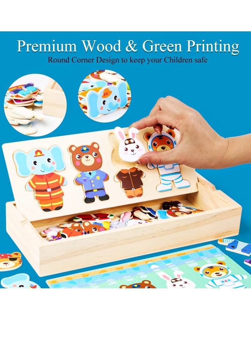 Wooden Jigsaw Puzzles Wooden Animal Dress Up Puzzles for Kids Toddler Puzzles Cartoon Animal Dress Up Puzzle Educational Toy for Boys and Girls Age 2-5 Portable and Eco Ideal Gift for Kids - Image 3