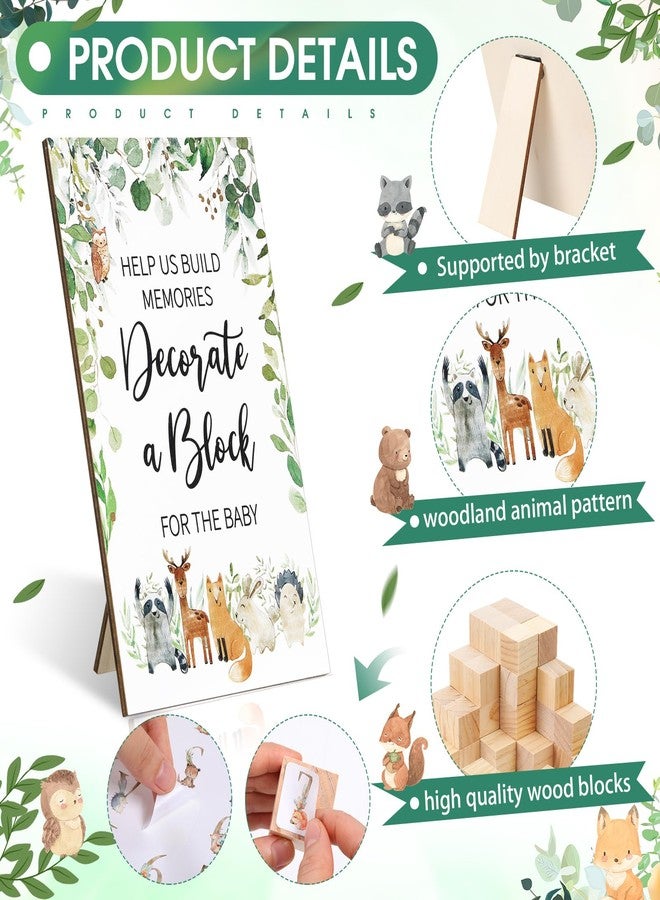 Lineshading 471 Pcs Woodland Animal Baby Shower Block Games Set Decorate a Block Game Sign 50 Blank Wooden DIY Cube 420 Woodland Animal Letter Sticker Prize for Baby Shower Party Game - Image 3