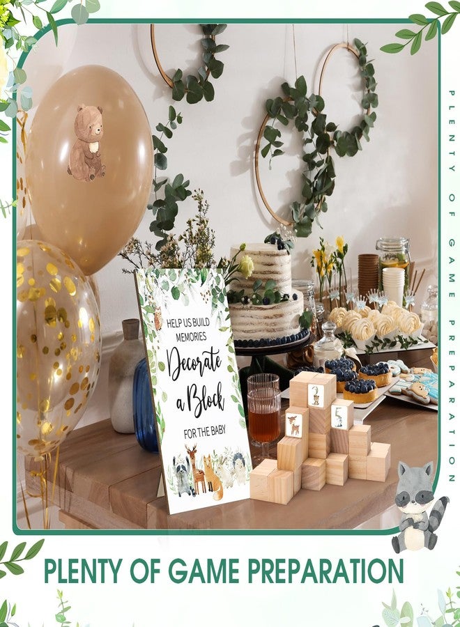 Lineshading 471 Pcs Woodland Animal Baby Shower Block Games Set Decorate a Block Game Sign 50 Blank Wooden DIY Cube 420 Woodland Animal Letter Sticker Prize for Baby Shower Party Game - Image 5