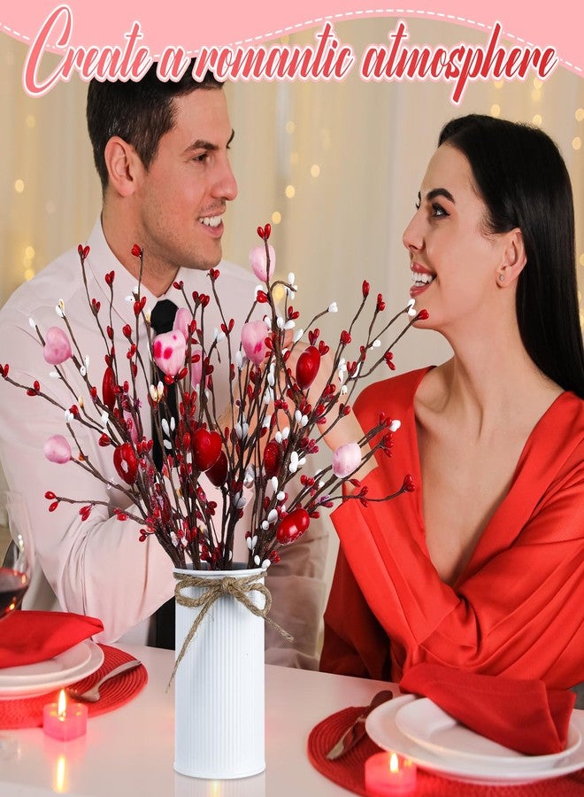 SiliFine مجموعة زهور سيليفاين (مجموعتان) لتزيين طاولة عيد الحب، زهور اصطناعية عتيقة الطراز، سيقان زهور توت على شكل قلب مع أواني معدنية، مثالية لحفلات الزفاف والذكرى السنوية والمنزل والمكتب - Image 5