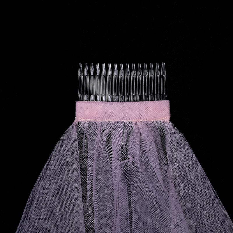 Bridal Double-Layer Satin Ribbon Veil with Hair Comb Red  - Image 5