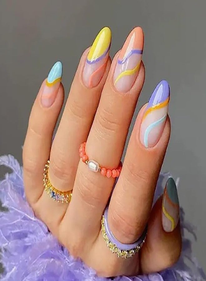Gush Beauty Press On Nails | Reusable Nail Extensions | Artificial Fake Nails Set | For women (Carnival - Medium Almond) - Image 1