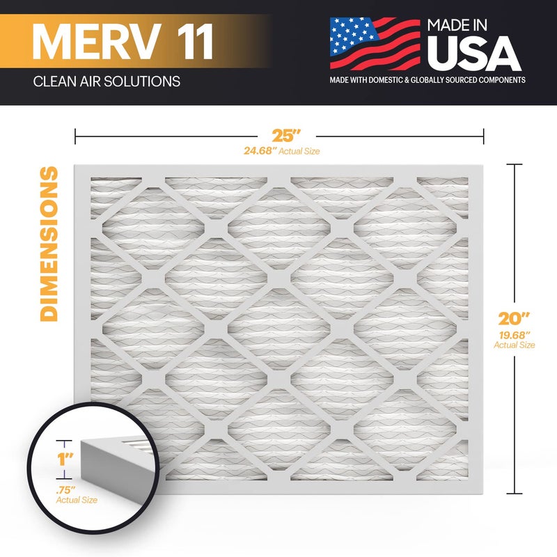BNX TruFilter 20x25x1 Air Filter MERV 11 (6-Pack) - MADE IN USA - Allergen Defense Electrostatic Pleated Air Conditioner HVAC AC Furnace Filters for Allergies, Dust, Pet, Smoke, Allergy MPR 1200 FPR 7 - Image 2