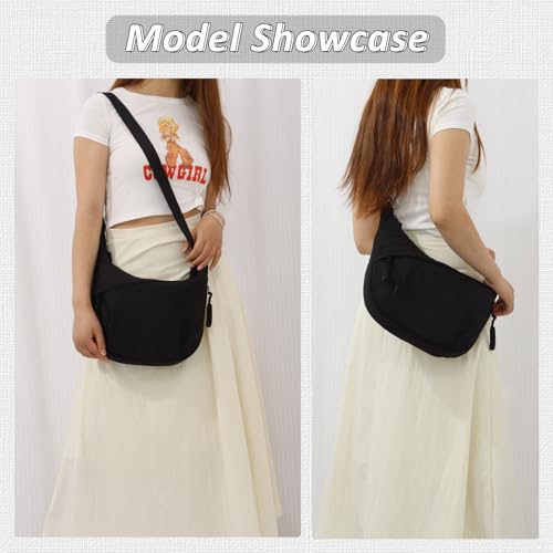 Fecialy Crescent Bag for Women & Men - Hobo Nylon Crossbody Multi-Pocket Sling Moon Slouchy Dumpling Bag - Image 2