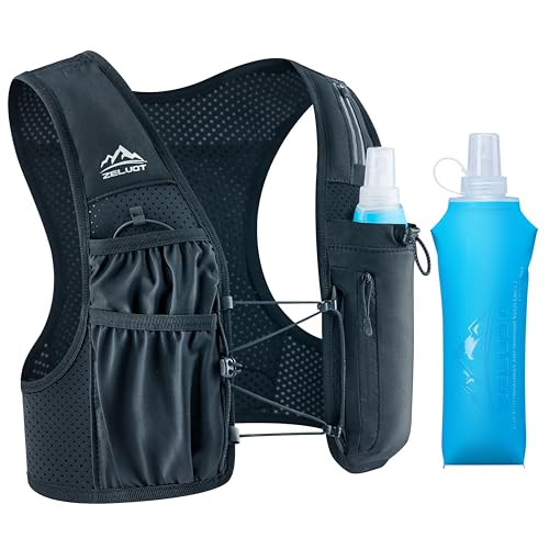 Zelvot Running Vest for Women Men USA Original Patent Adjustable Chest Straps Running Hydration Vest with 500ml Soft Flask Lightweight Reflective Hydration Backpack for Hiking Marathon Black ML - Image 1