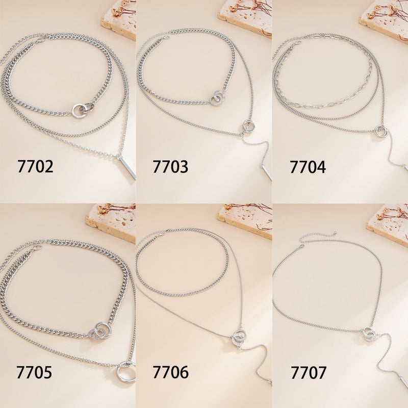 SHIXIN European and American Cross-Border Fashion Jewelry: Diamond-Encrusted Double Circle Necklace, Versatile and Layered - Image 4