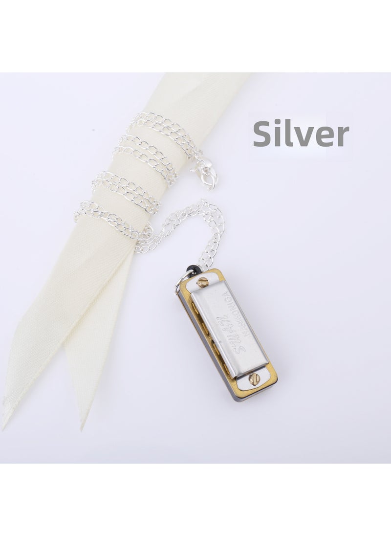 Generic Swan 4-Hole 8-Tone Mini Harmonica Necklace for Beginners Necklace Silver 