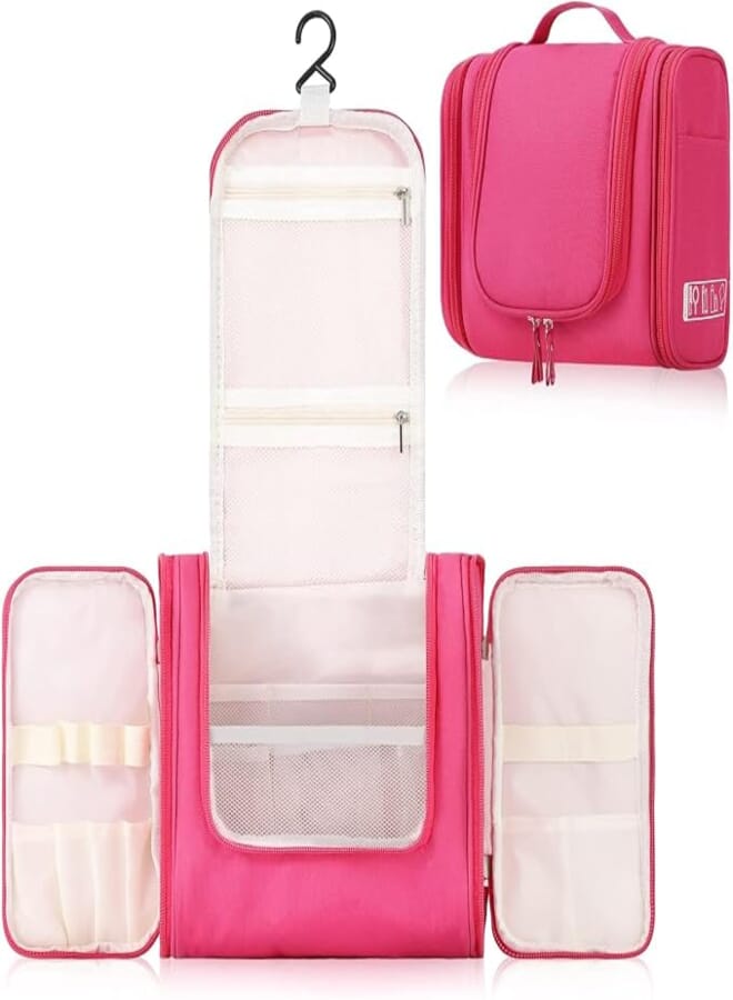 HALAMODO Toiletry Bag for Women Men Water Resistant Pink Hanging Travel Toiletry Bag Travel Makeup Bag Organizer for Toiletries, Cosmetics(Pink)