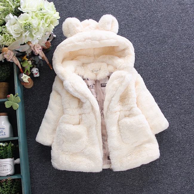 Thickened Winter Cotton Coat for Girls Ear Hoodie White 