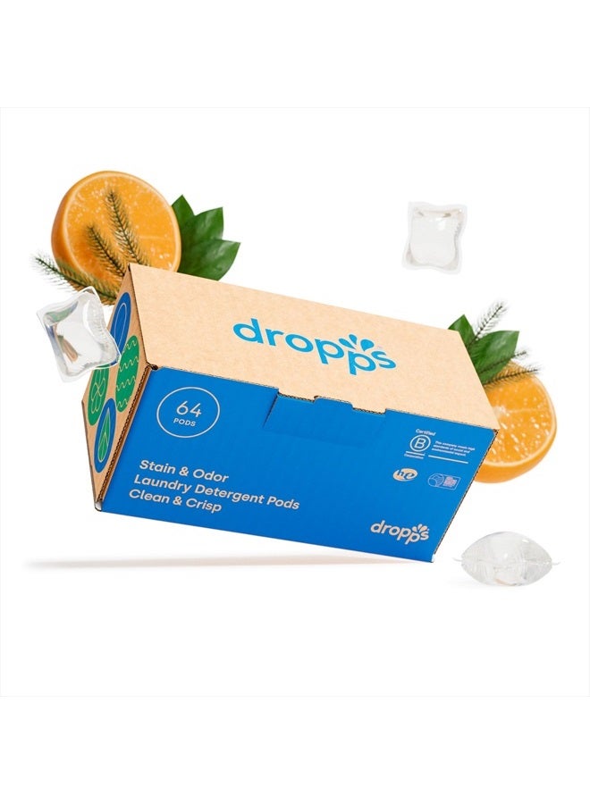 Dropps Stain & Odor Laundry Detergent Pods: Clean & Crisp | 64 Count | HE Compatible + All Washers | Cold Wash + All Temperatures | Tackles Tough Odors | Low Waste Packaging - Image 1