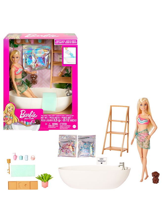 Barbie Doll & Bathtub Playset, Blonde, Confetti Soap & Accessories - Image 1