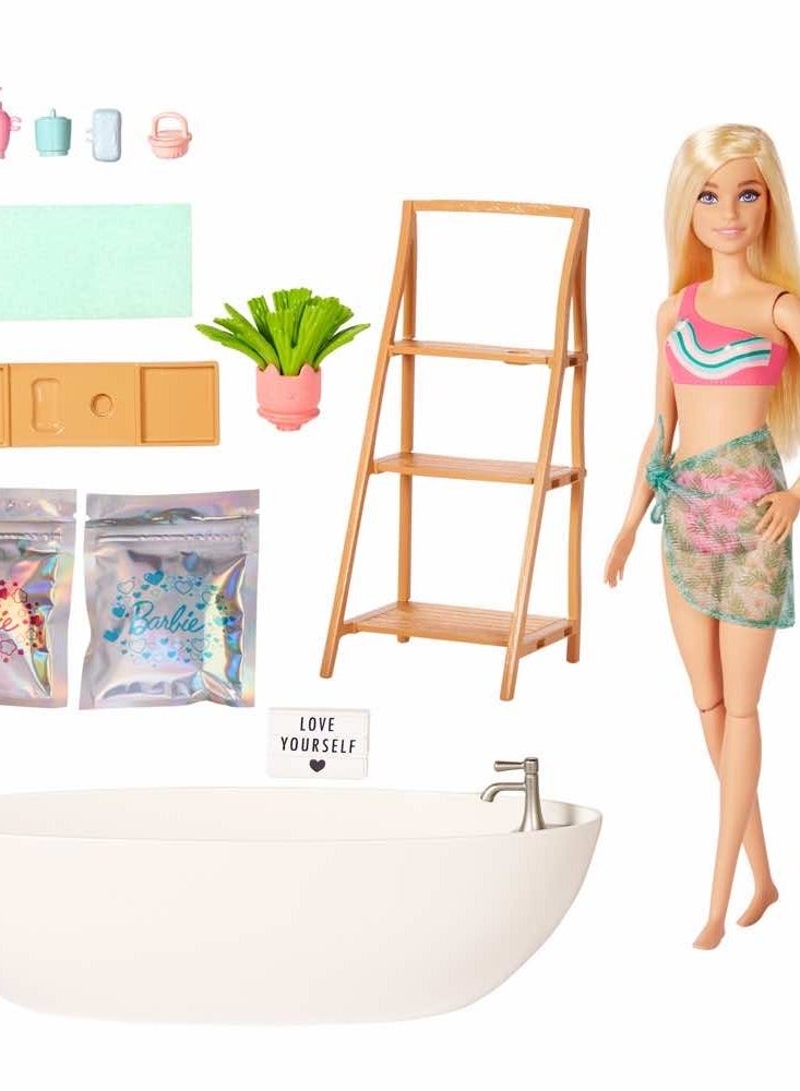 Barbie Doll & Bathtub Playset, Blonde, Confetti Soap & Accessories - Image 2
