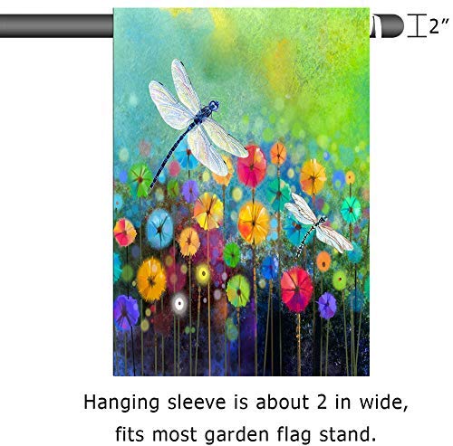 DZGlobal Summer Flowers Garden Flag Dragonfly House Flag Spring Welcome Garden Flags 12 X 18 Double Sided Floral Flags For Patio Lawn Home Outdoor Decor - Image 3