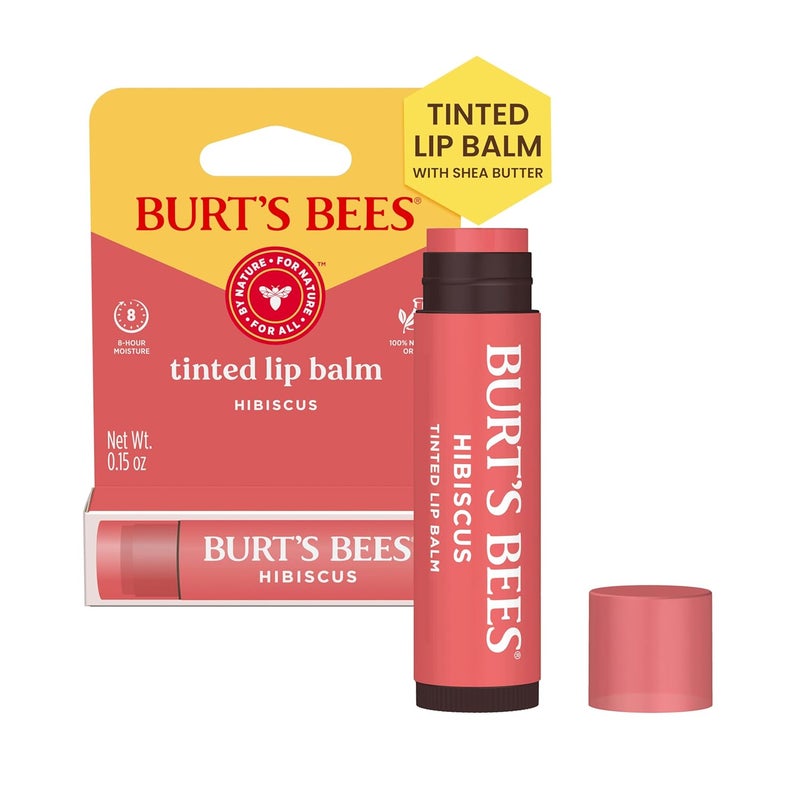 Burt's Bees Burts Bees Hibiscus Tinted Lip Balm Offers 8 Hours of Moisture for Dry Lips Tinted Unflavored Lip Balm With a Hint of Color Natural Origin Lip Care 1 Tube 015 oz