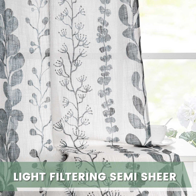 MEETSKY Boho Curtains for Living Room Light Filtering Privacy Protection Cotton Curtains 84 Inch Length 2 Panels Bohemian Linen Style Back Tab Window Leaf Print Classical Drapes for Dining Room - Image 5