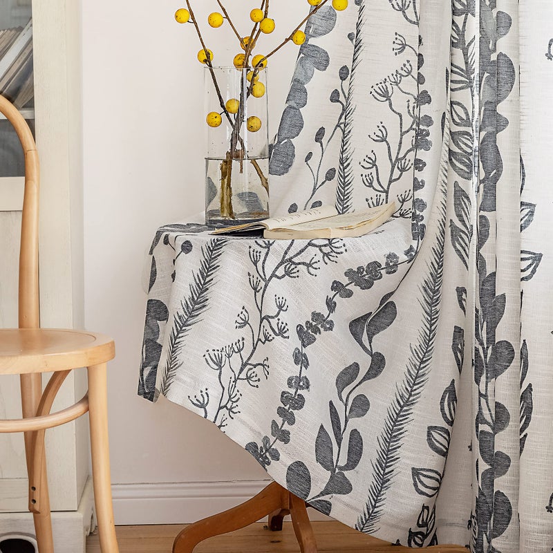 MEETSKY Boho Curtains for Living Room Light Filtering Privacy Protection Cotton Curtains 84 Inch Length 2 Panels Bohemian Linen Style Back Tab Window Leaf Print Classical Drapes for Dining Room - Image 1