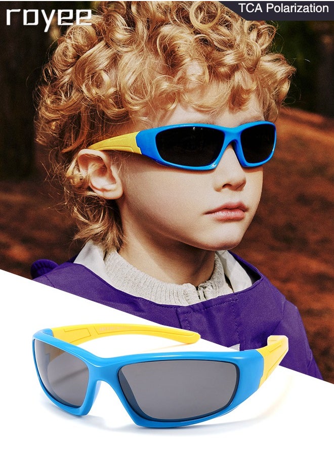 Royee - Polarized Sunglasses for Kids, UV400 Protection Cute Beach Holiday Sun Glasses with Lightweight Flexible TPEE Frame for Boys Girls and Children Age 3-12,Sky Blue Frame - Image 1