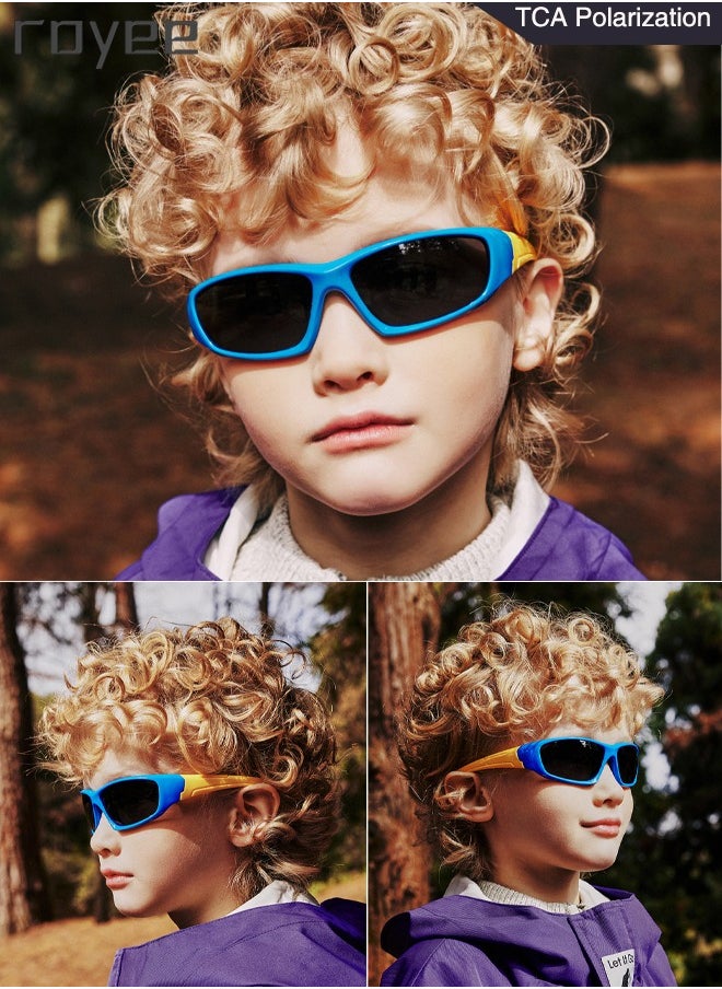 Royee - Polarized Sunglasses for Kids, UV400 Protection Cute Beach Holiday Sun Glasses with Lightweight Flexible TPEE Frame for Boys Girls and Children Age 3-12,Sky Blue Frame - Image 1