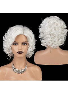 SEVENCOLORS SEVENCOLORS Short White Curly Wigs for Women Natural Soft Hair Cosplay Costume Halloween Wigs Synthetic Big Curly Bob WigWhite 