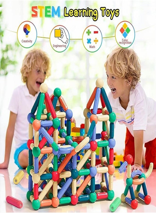 Magnetic 64 Pcs Magnetic Building Blocks, Montessori Magnet Toys for Toddlers, STEM Learning Toys for Boys and Girls, Creativity Kids Games, ABS Material, Non-Toxic, Ages 3+  - Image 3