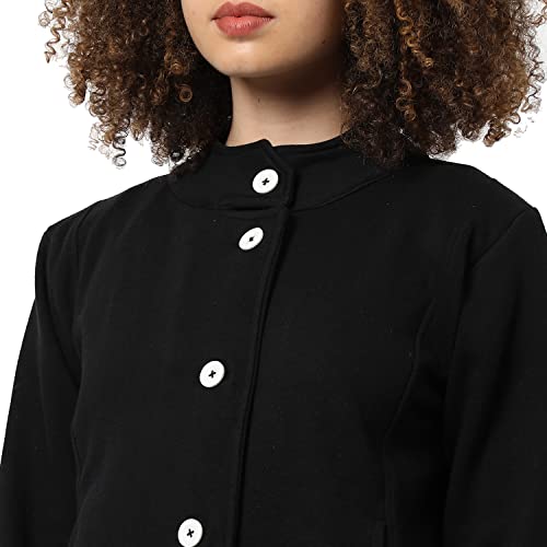 Campus Sutra Women Black Solid Regular Fit Cotton Jacket For Winter Wear | Standing Collar | Full Sleeve | Buttoned | Casual Jacket For Woman & Girl | Western Stylish Jacket For Women - Image 4