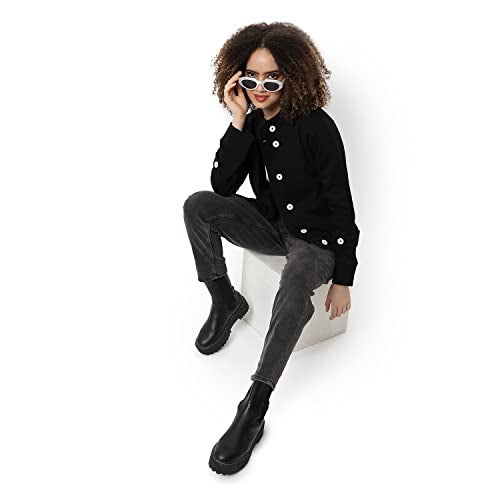 Campus Sutra Women Black Solid Regular Fit Cotton Jacket For Winter Wear | Standing Collar | Full Sleeve | Buttoned | Casual Jacket For Woman & Girl | Western Stylish Jacket For Women - Image 5