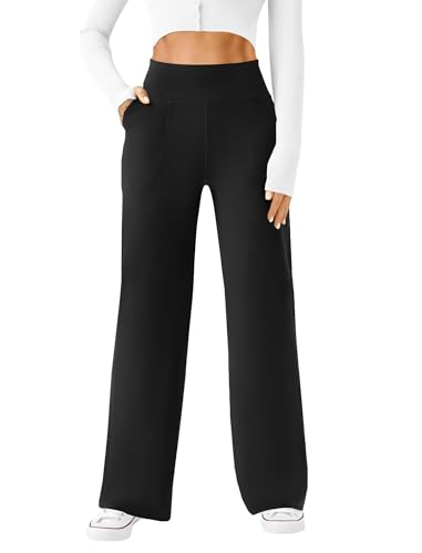 DLOODA Womens Wide Leg Yoga Pants Casual Work Dress Pants Lounge Sweatpants High Waist Comfy Loose Trousers with Pockets Black - Image 1
