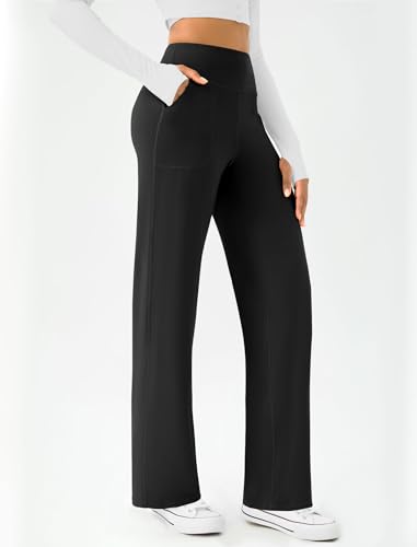 DLOODA Womens Wide Leg Yoga Pants Casual Work Dress Pants Lounge Sweatpants High Waist Comfy Loose Trousers with Pockets Black - Image 2
