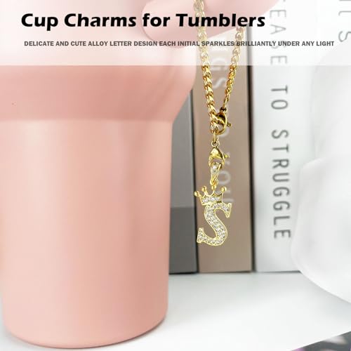 LUHOHI Letter Charm for Stanley Cup- Crown Letter Accessories for Stanley Handle 40 Oz Tumblers Gold Initial Keychain Water Bottle Cup with Diamond Glitter Jewelry Personalized Decorations A - Image 2