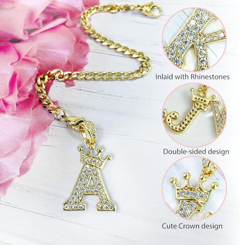 LUHOHI Letter Charm for Stanley Cup- Crown Letter Accessories for Stanley Handle 40 Oz Tumblers Gold Initial Keychain Water Bottle Cup with Diamond Glitter Jewelry Personalized Decorations A - Image 3