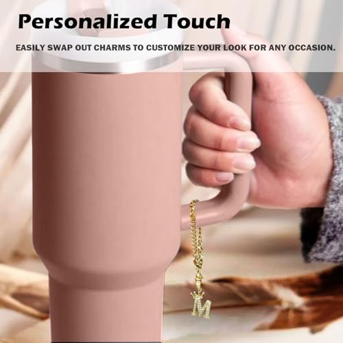 LUHOHI Letter Charm for Stanley Cup- Crown Letter Accessories for Stanley Handle 40 Oz Tumblers Gold Initial Keychain Water Bottle Cup with Diamond Glitter Jewelry Personalized Decorations A - Image 5