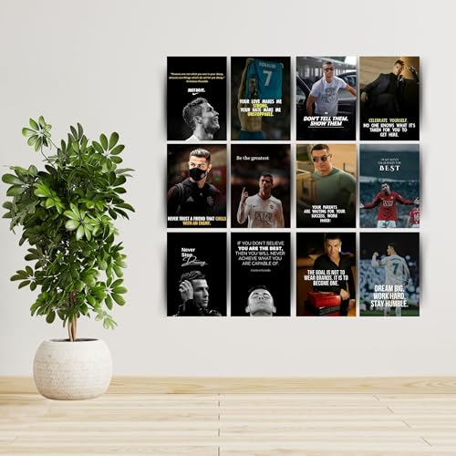Posters Inc Cristiano Ronaldo Wall Posters for Room Decor | Motivational Quotes Poster Set of 12 | Aesthetic Wall Art for Bedroom, Living Room, Office | 8x12 Inch, 300 GSM Matte Paper | Birthday Gift for Men & Boys - Image 2