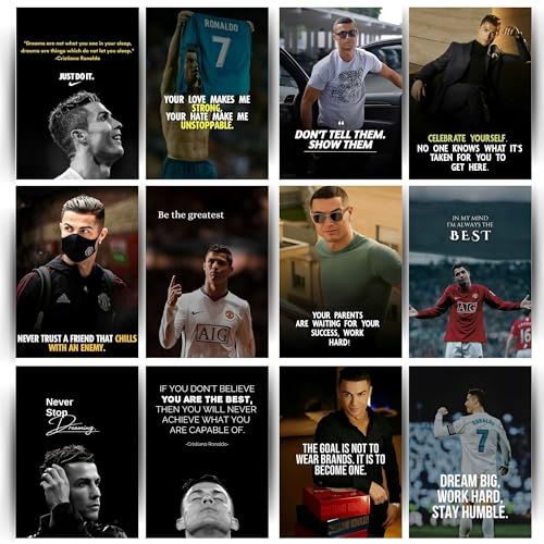Posters Inc Cristiano Ronaldo Wall Posters for Room Decor | Motivational Quotes Poster Set of 12 | Aesthetic Wall Art for Bedroom, Living Room, Office | 8x12 Inch, 300 GSM Matte Paper | Birthday Gift for Men & Boys - Image 1