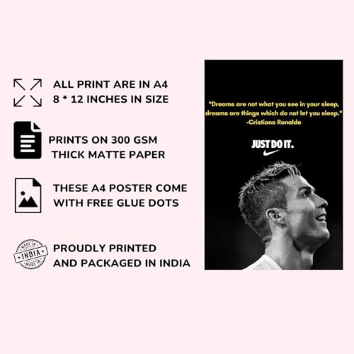 Posters Inc Cristiano Ronaldo Wall Posters for Room Decor | Motivational Quotes Poster Set of 12 | Aesthetic Wall Art for Bedroom, Living Room, Office | 8x12 Inch, 300 GSM Matte Paper | Birthday Gift for Men & Boys - Image 4