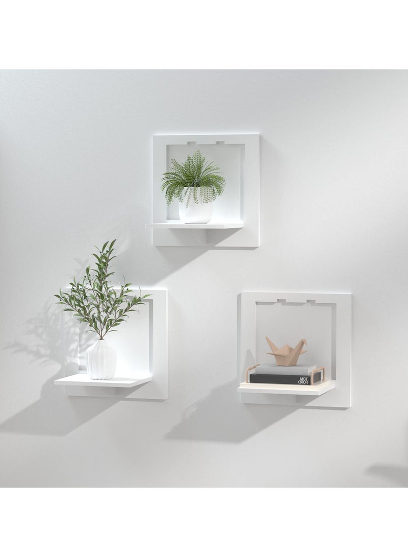 Set of 3 White Floating Shelves, 29x29x18cm PVC, Easy to Assemble, Perfect for Kids' Rooms, Living Rooms, and Bedrooms - Image 1