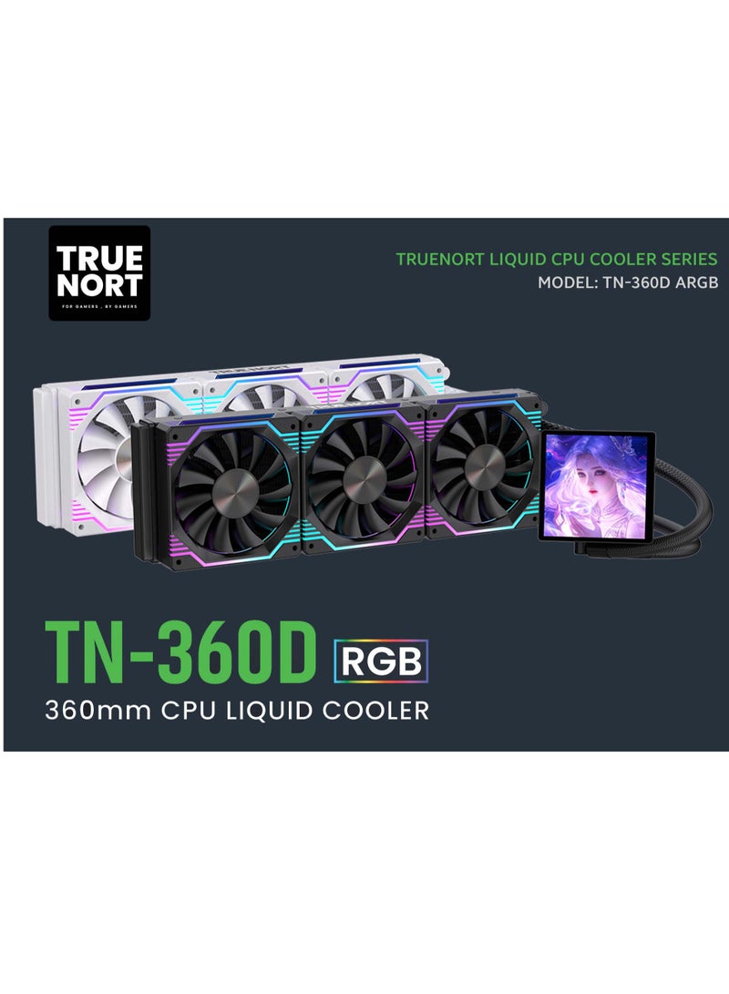 Truenort 360D ARGB Liquid CPU Cooler – High-Efficiency 360mm Radiator AIO Water Cooling System with Triple 120mm ARGB Fans, 295-300W TDP Support, Hydraulic Bearing, 2600RPM Pump, Low Noise Operation, 5V ARGB + PWM, Compatible with Intel & AMD Sockets White - Image 2