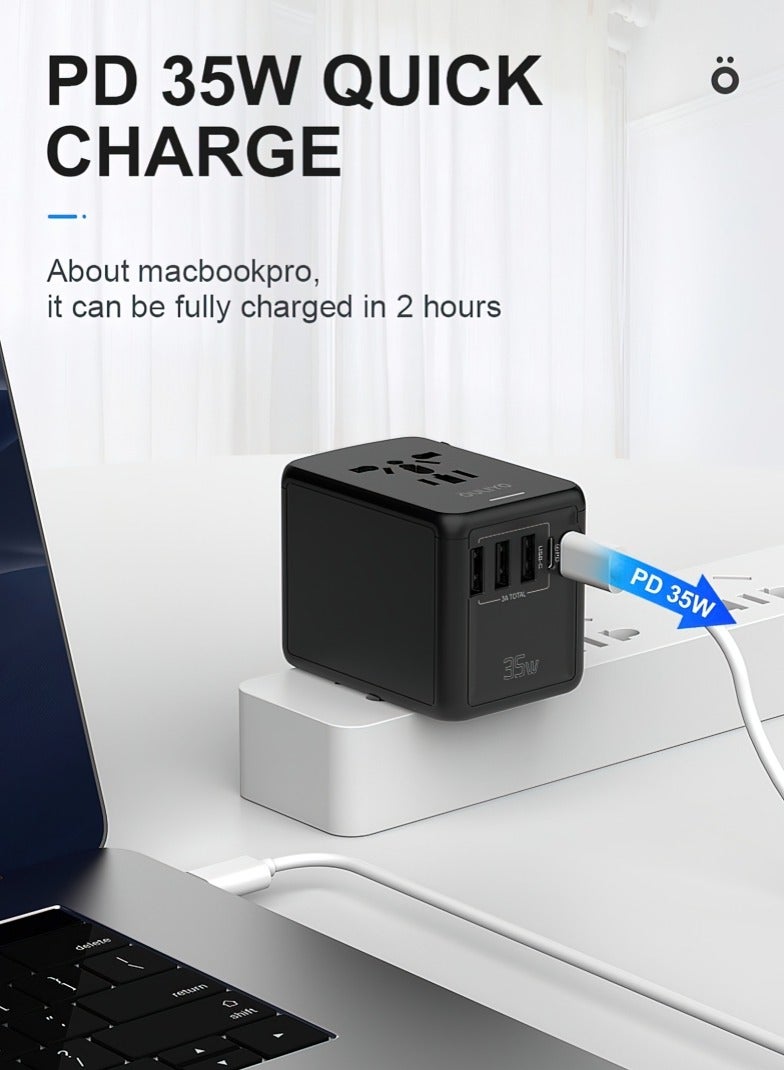 جولدفش محول السفر PD35W الدولي المزدوج من النوع C محول التوصيل ثلاثة USB-A حامل شحن متعدد الوظائف - Image 3