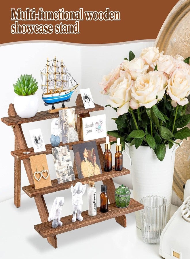 جونيس حامل عرض خشبي من أربعة طبقات من جونيس، حامل عرض أقراط من خشب الجوز متعدد الطبقات، حامل كب كيك، حامل عرض بضائع للبيع على سطح الطاولة - Image 2