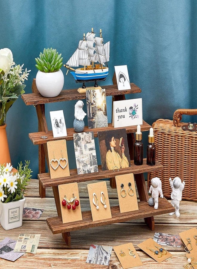 جونيس حامل عرض خشبي من أربعة طبقات من جونيس، حامل عرض أقراط من خشب الجوز متعدد الطبقات، حامل كب كيك، حامل عرض بضائع للبيع على سطح الطاولة - Image 3