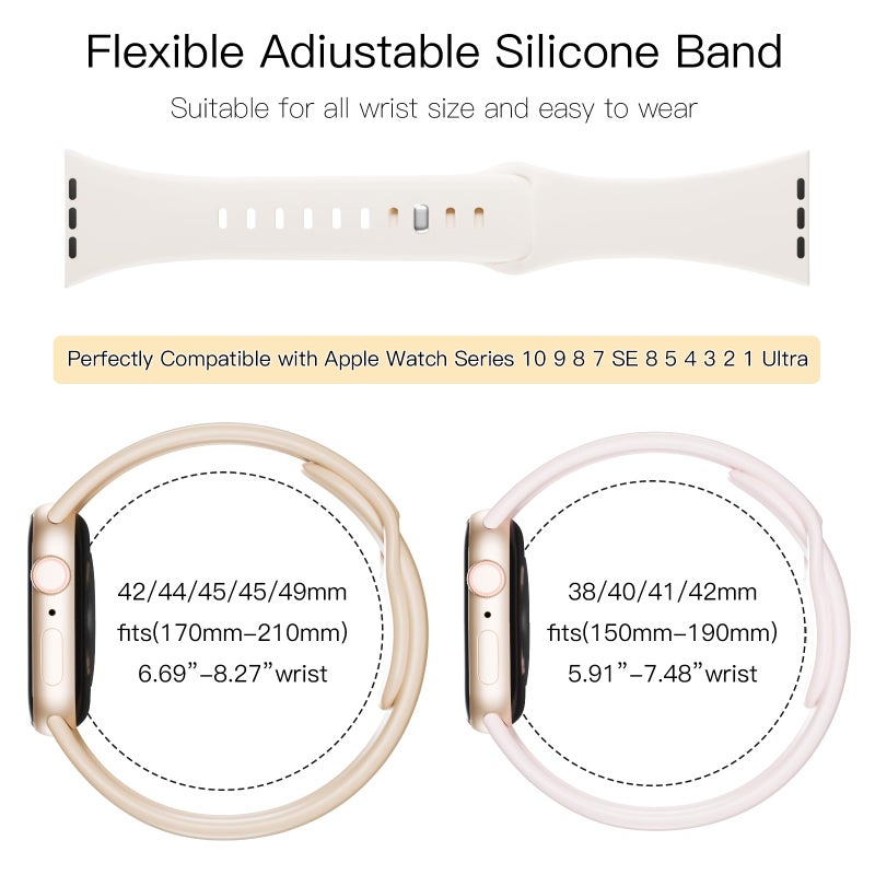 DYKEISS 6 Pack Silicone Bands Compatible with Apple Watch Band 42mm 41mm 40mm 38mm 46mm 45mm 44mm 49mm Women Men, Patented Wristband Soft Sport Waterproof Strap for iWatch Series 11 10 9 8 7 6 5 4 3 SE Ultra - Image 3