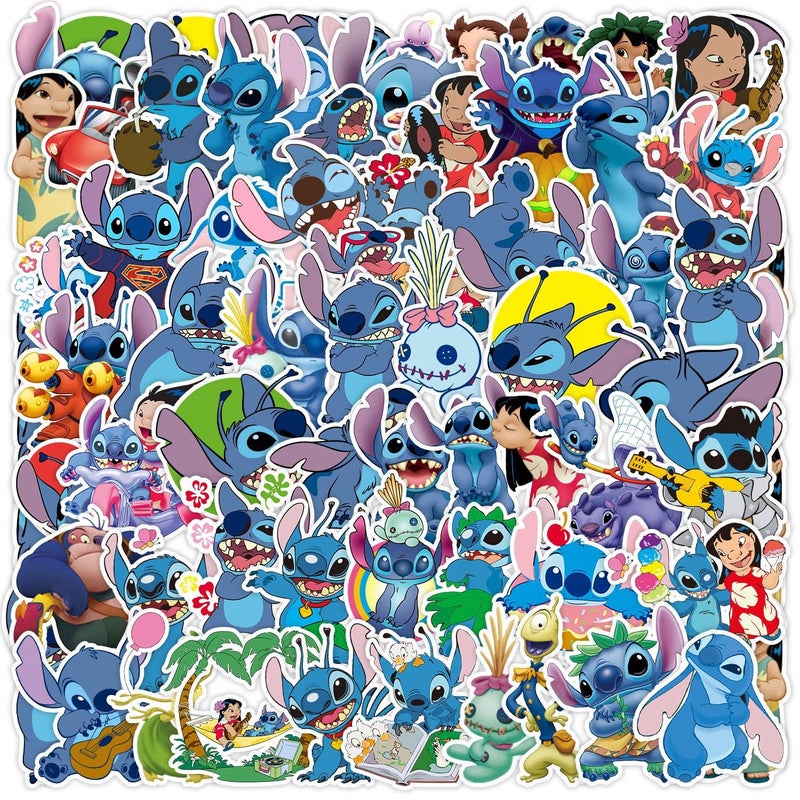 100 Pcs Stitch Stickers for Laptop Bumper Skateboard Water Bottles Computer Phone Guitar Cartoon Stickers for Kids Teens Adult