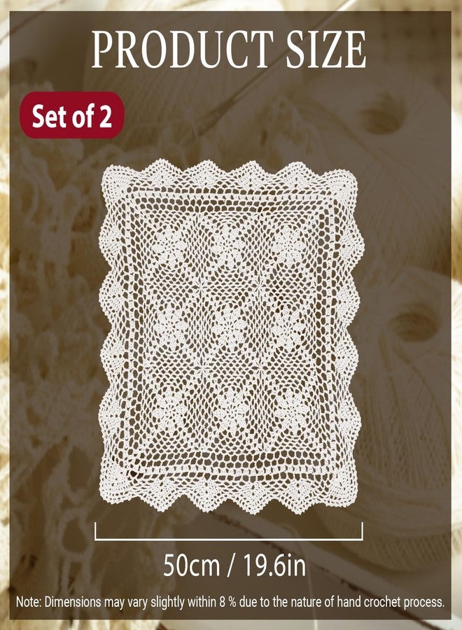 kilofly Handmade Crochet Cotton Lace Table Placemats Sofa Doilies, 2pc, Square, Beige,19.6 inch - Image 3