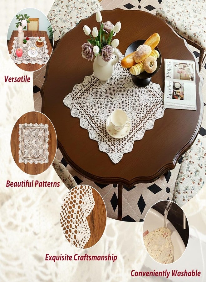 kilofly Handmade Crochet Cotton Lace Table Placemats Sofa Doilies, 2pc, Square, Beige,19.6 inch - Image 4