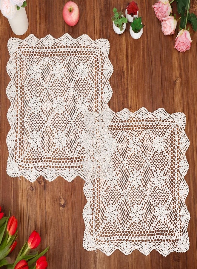 kilofly Handmade Crochet Cotton Lace Table Placemats Sofa Doilies, 2pc, Square, Beige,19.6 inch - Image 2