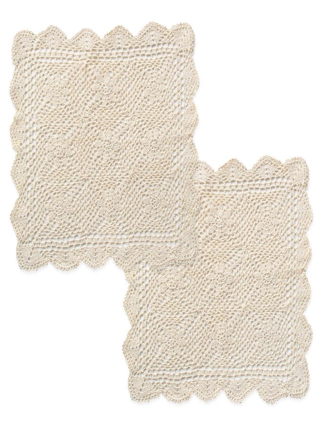 kilofly Handmade Crochet Cotton Lace Table Placemats Sofa Doilies, 2pc, Square, Beige,19.6 inch - Image 1