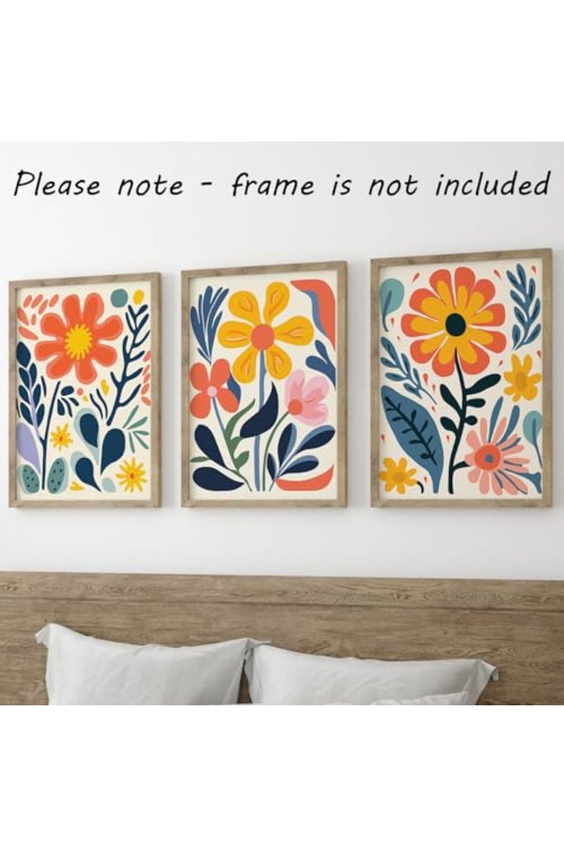 Eviepops Prints ALAYRA Retro Groovy Flowers Wall Art Set of 3 Unframed Poster Prints, Modern Abstract Floral Design, Lounge Bedroom Kitchen Posters Home Decor, Flower Market Vibrant 60s 70s, Blue Coral Yellow (A4) - Image 2
